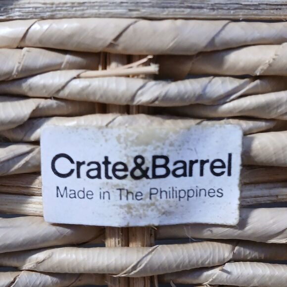 Crate & Barrel Rectangle Rattan Wicker & Metal Serving Basket Casserole Handles - Picture 7 of 9